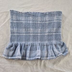 American Eagle Baby Blue White Plaid Smocked Tube Top With Ruffle Size M